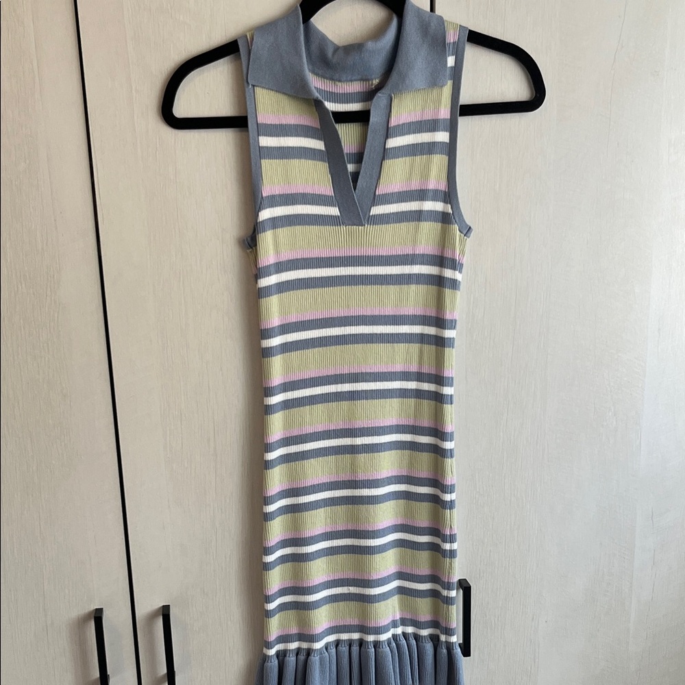 Chic Striped Midi Dress - Green and Purple